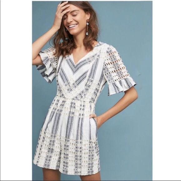 Anthropologie Pants - NWT Anthro ett:twa Striped Eyelet Romper